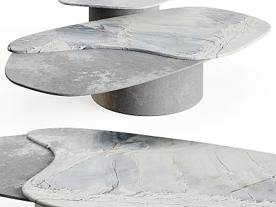 Modern Dining Table With Marble Texture Surface Layered Irregular Gray Tones Design 3d model