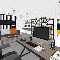 Modern Office Interior With Sofa Desk Computer Bookshelves And Workspace Setup 3d model
