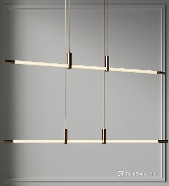 Modern Linear Pendant Light With Metal Hanging Frame And Long Strip Lighting 3d model 