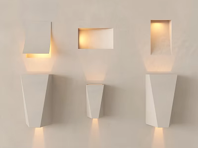 White Wall Lamps With Various Geometric Shapes On Light Colored Wall And Lighting Effects 3d model