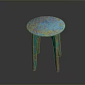 Rustic Turquoise Single Chair With Splattered Blue Yellow Round Top And Three Peeling Legs