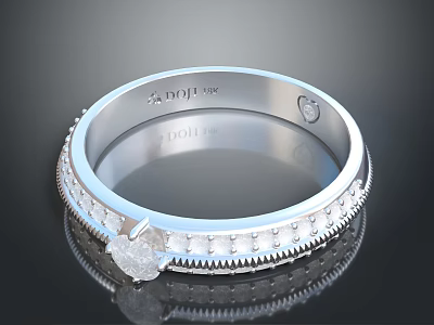 Elegant Silver Ring With Diamond Accent And Decorative Engraved Band 3d model