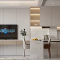 Modern Apartment Interior With Kitchen Marble Island Cabinets And TV 3d model