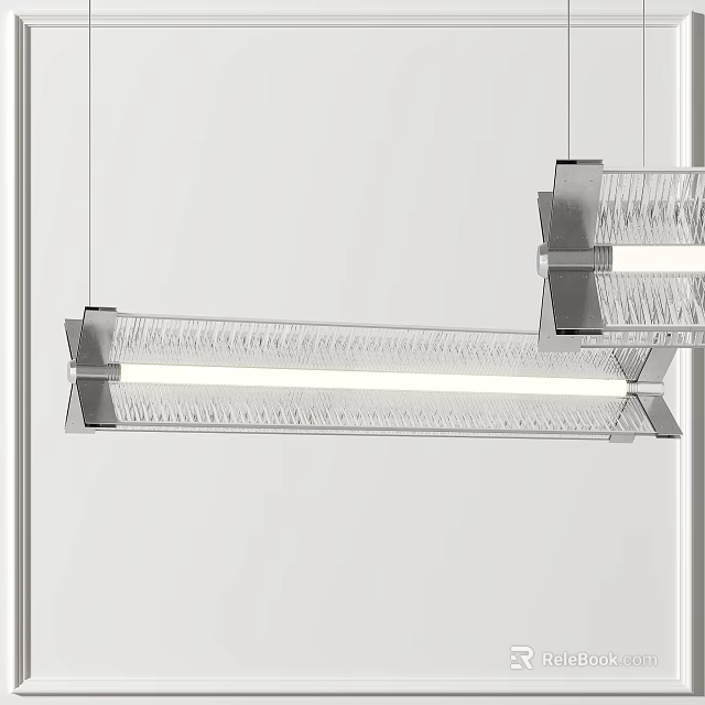 Modern Linear Chandelier With Textured Glass Shade And Metal Frame 3d model 