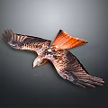 Majestic Eagle Flying With Spread Wings And Brown Orange Feathers Against Dark Background