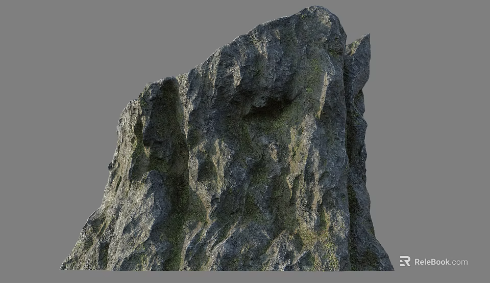 Natural Stone Rock With Rough Surface And Green Moss Texture Design 3d model