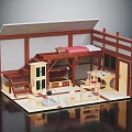 Miniature Bedroom Interior With Wooden Bunk Bed Desk Stairs And Window Frame