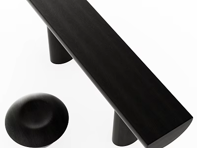 Black Modern Coffee Table With Long Rectangular Top And Cylindrical Legs 3d model