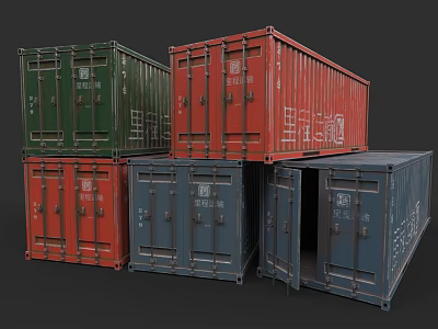 Colorful Stacked Container Building With Green Red Blue Containers And Open Door 3d model