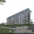 Modern Residential Building Exterior With Balconies Greenery Garden Walkway And Lighting Design