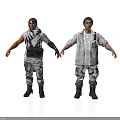 Two Biomechanical Characters In Gray Utility Suits With Yellow Accents And Backpacks