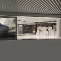 Modern Car Showroom With Glass Facade Bar Counter And Car