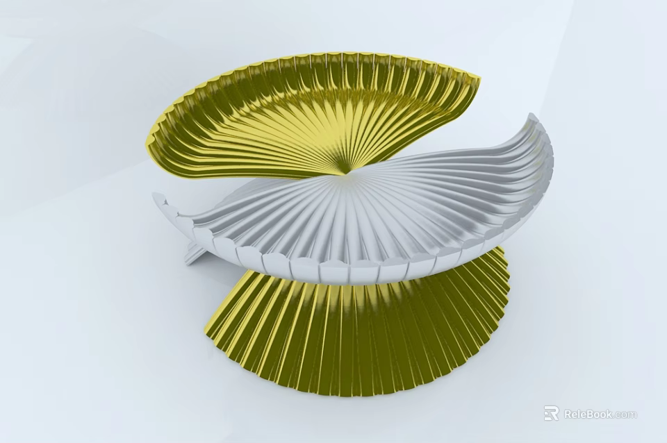 Creative Plate Decoration with Spiral Gold and Silver Fan Shaped Design for Modern Tabletop 3d model 