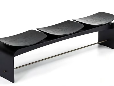 Three Black Curved Stools With Black Frame And Central Metal Rod 3d model