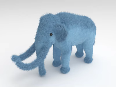 Blue Fluffy Elephant Stuffed Doll with Soft Plush Fur and Cute Appearance 3d model