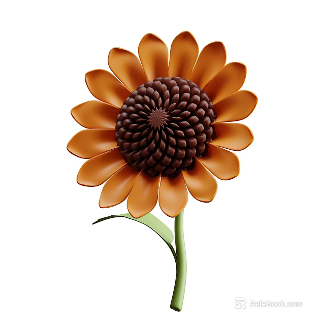 Vibrant Sunflower Plant With Orange Petals Dark Brown Center And Green Stem 3d model 