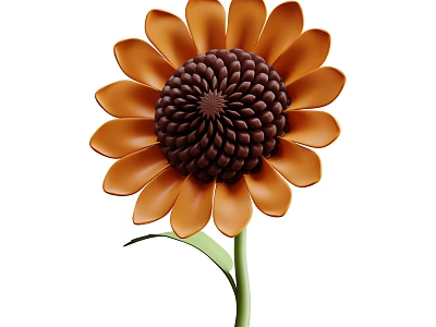 Vibrant Sunflower Plant With Orange Petals Dark Brown Center And Green Stem 3d model