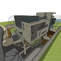 Modern Detached Villa With Large Glass Windows Flat Roof Lawn And Curved Driveway