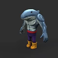 Muscular Shark Character With Purple Pants And Yellow Boots 3D Model Design