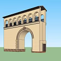 Classical Entrance Gate With Arched Design Beige Exterior Stone Base And Upper Arched Windows