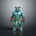 Muscular Rhino Character With Green Skin Horns Red Wristbands And Wrapped Legs