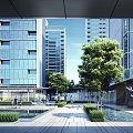 Modern High Rise Apartment Building With Glass Curtain Wall Greenery And Swimming Pool