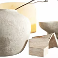 Modern Elegant Decorative Ornament Collection With Marble Vase Wooden Bowl Lamp And Sculpture