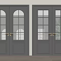Black Double Doors With Arched And Rectangular Glass Panels And Golden Handles 3d model