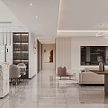 Modern Minimalist Living Dining Room With Sectional Sofa Wooden Coffee Table And Chandelier