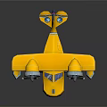 Yellow Passenger Plane Cartoon Style 3D Model With Propellers Floats And Blue Tail Details