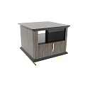 Modern Bedside Table With Wood Grain Panel Black Frame And Metal Legs