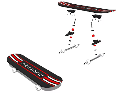 Skateboard Sports Equipment 1board With Red And Black Stripes Deck Wheels And Trucks 3d model