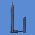 Modern Architectural Structures With Tall Spire And Shorter Rectangular Building On Blue Background 3d model