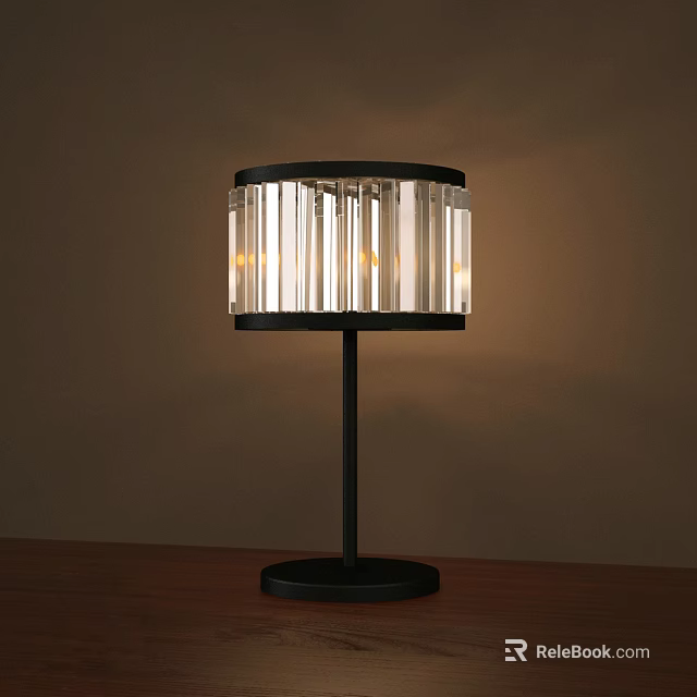 Modern Table Lamp With Black Base And Transparent Cylindrical Warm Light Shade 3d model 