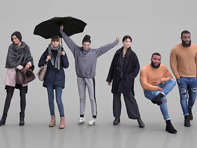 Modern multiplayer autumn and winter people 3d model