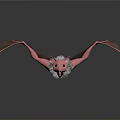Pink Bat With Spread Wings Black Fur And Sharp Fangs On Gray Background