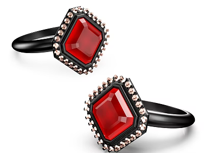 Elegant Square Red Gemstone Rings With Black Band And Decorative Stones 3d model