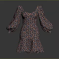 Square Neckline Puffed Sleeves Dress With Flared Hem And Colorful Floral Print