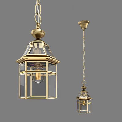 Vintage Brass Chandelier With Transparent Glass Shade And Hanging Chain 3d model