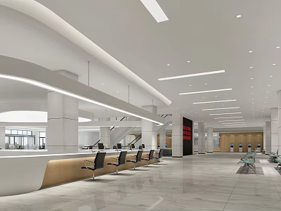 Modern Reception Front Desk With Wooden Accents Waiting Chairs And Bright Interior 3d model