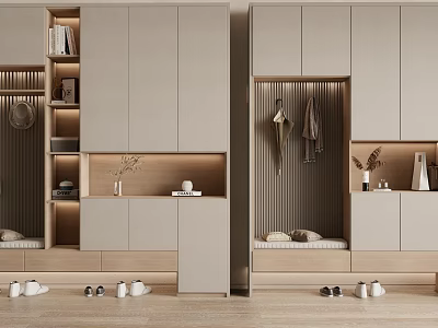 Modern Shoe Cabinet With Hanging Area Seating Bench And Decorative Elements 3d model