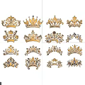 Golden Crown And Floral Pattern Wall Decor With Various Elegant Designs 3d model