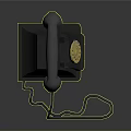 Vintage Rotary Telephone With Metal Handset Gold Dial Black Body And Curved Cord