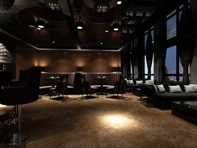 Modern Lounge Area Interior With Comfortable Sofa Coffee Tables And Ambient Lighting 3d model