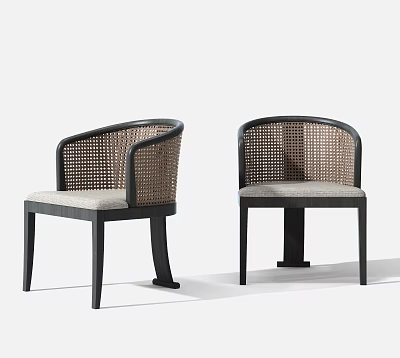 Modern Woven Dining Chairs With Black Frame Light Colored Padded Seat And Contemporary Design 3d model