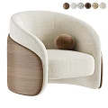 Beige Fabric Single Sofa With Light Wood Armrest And Brown Round Cushion