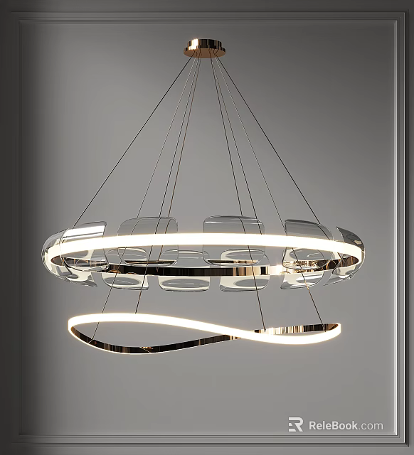 Modern Elegant Chandelier With Circular Curved Structure And Metallic Transparent Elements 3d model 