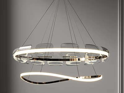 Modern Elegant Chandelier With Circular Curved Structure And Metallic Transparent Elements 3d model