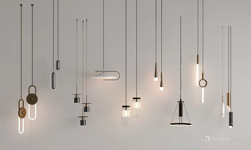 Modern Contemporary Pendant Lights With Various Designs And Metal Glass Elements 3d model 