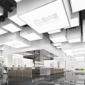 Modern Bright Corporate Reception Front Desk Space With Creative Geometric Ceiling Lighting Design